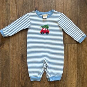 Zuccini Kids Blue Striped Kids One Piece with Car Christmas Design